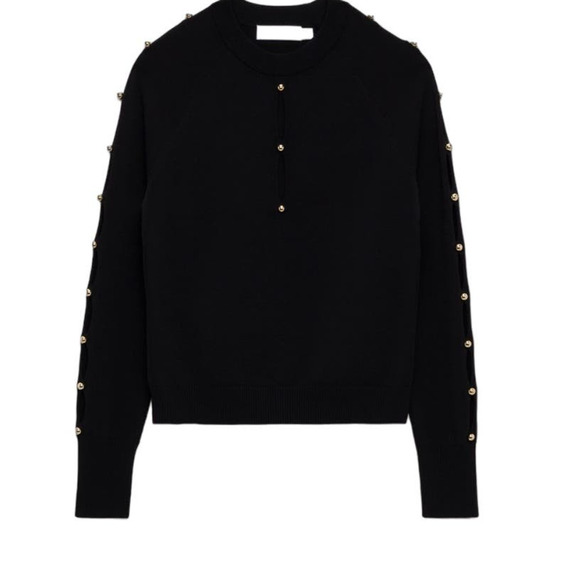 Jonathan Simkhai Womens Black Ryann Cutout Beaded Keyhole Sweater Top Size S NWT - Picture 2 of 12